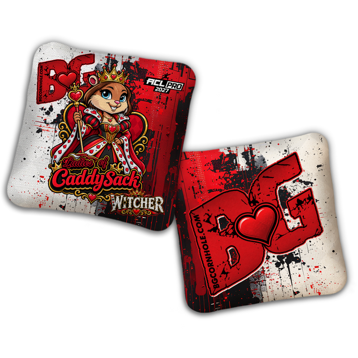 2027 Multiple Bag Models  "CaddySack Queen of Hearts” Collab - ACL Pro Stamped Cornhole Bags - SET OF 4 BAGS