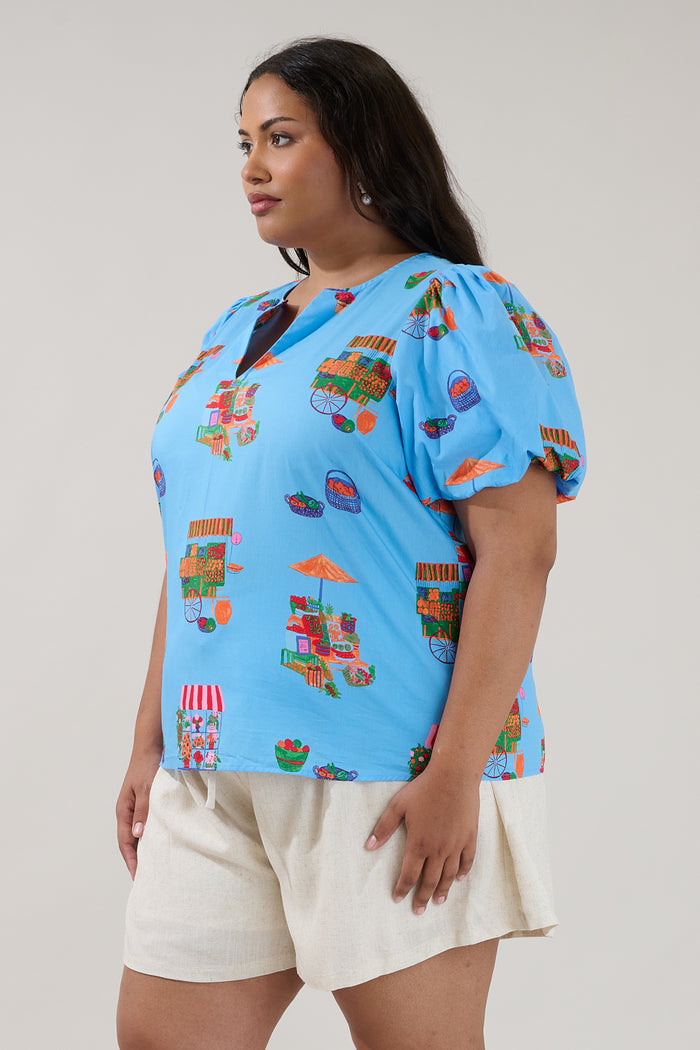 Adi Poplin Split Neck Top Flower Mart Curve