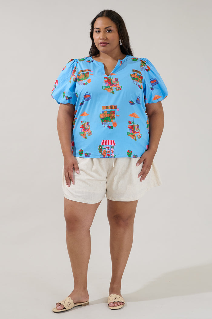 Adi Poplin Split Neck Top Flower Mart Curve