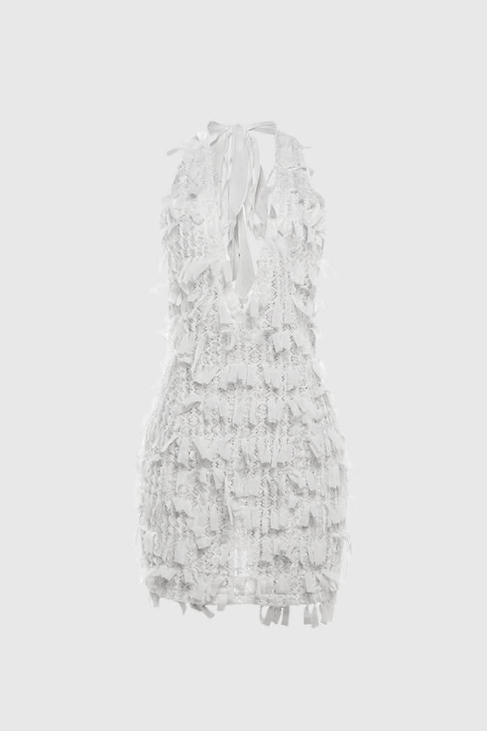 Agapio Halter Neck Fringe Backless Mini Dress