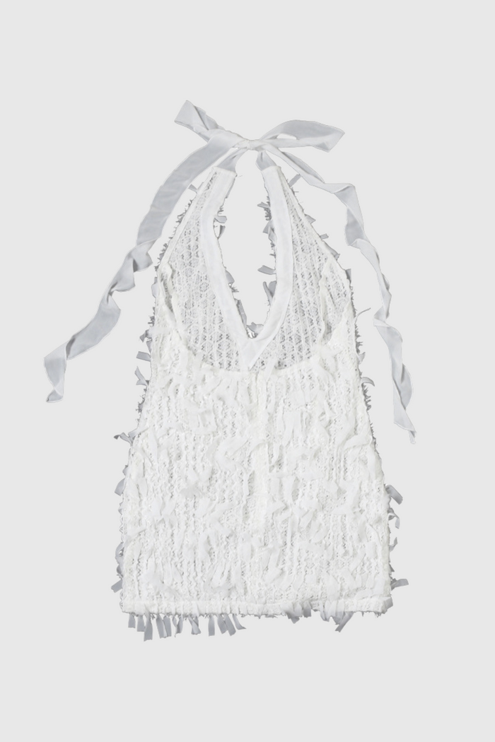 Agapio Halter Neck Fringe Backless Mini Dress