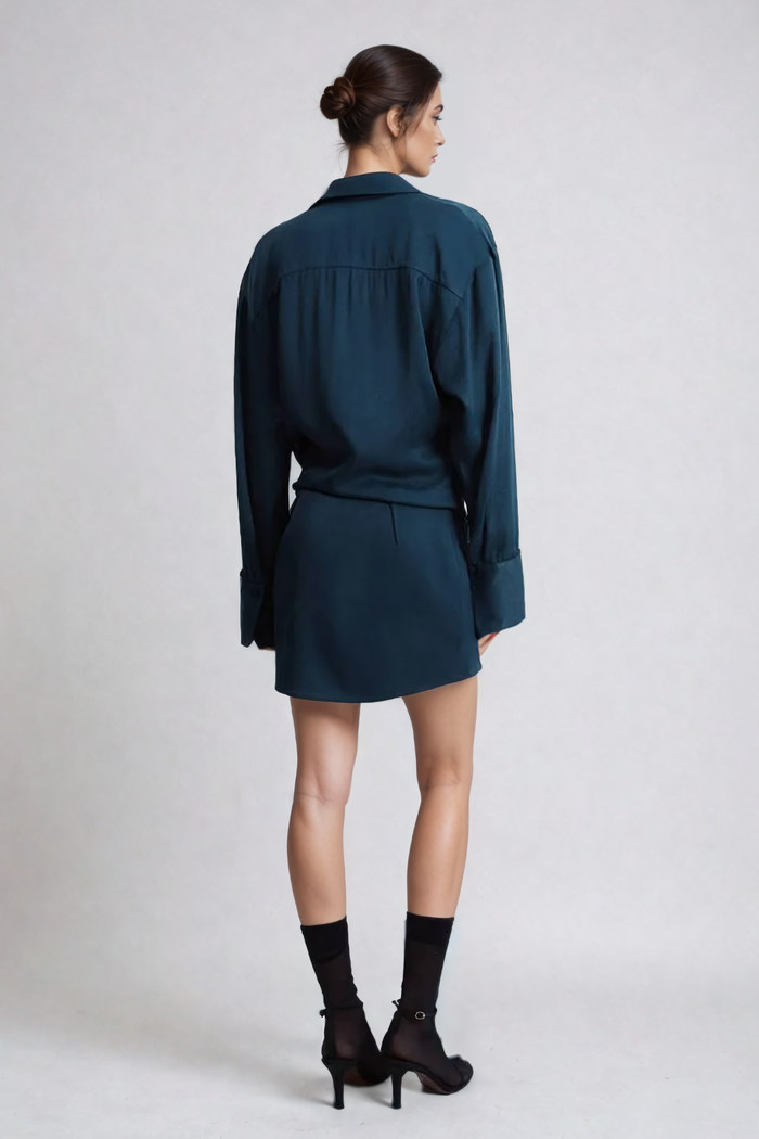 Aguirre Cowl Neck Satin Shirt Mini Dress