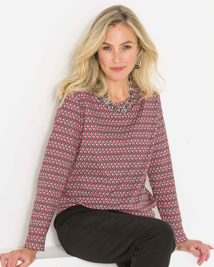 Alana Patterned Cotton Long Sleeve Blouson Top - Image 1 - The Classic Boutique