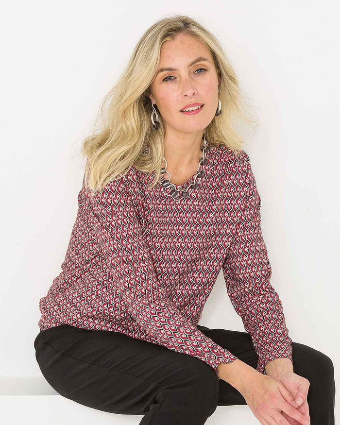 Alana Patterned Cotton Long Sleeve Blouson Top - Image 2 - The Classic Boutique