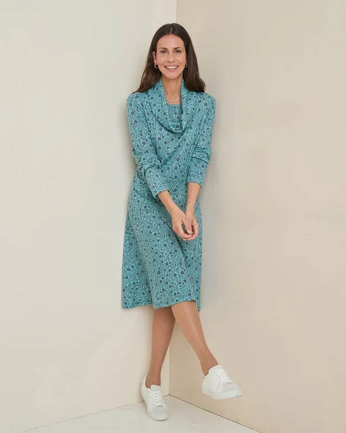 Aliyah Floral Cowl Neck Long Sleeved Dress