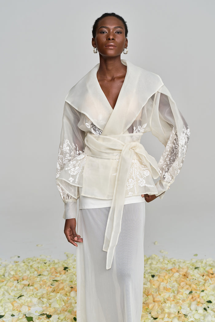 Amil Lace Up Floral Lapel Shirt