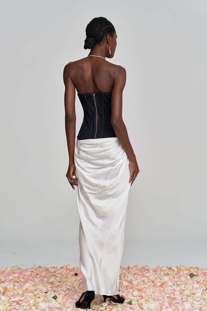 Aminia Halter Neck Ruch Deconstruct Maxi Dress