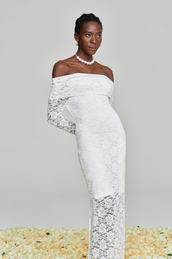 Amjad Floarl Off Shoulder Lace Maxi Dress