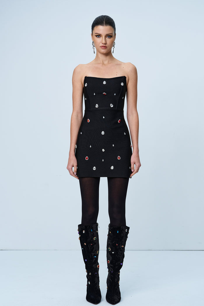 Amna Strapless Rhinestone Bodycon Mini Dress
