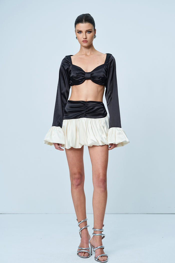 Angus Crop Ruch Contrast Skirt Set