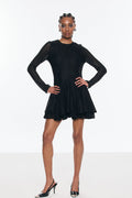 Annelise Long Sleeve Cutout Ruffle Mini Dress In Black
