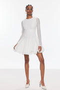 Annelise Long Sleeve Cutout Ruffle Mini Dress In White