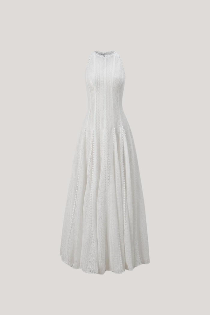 Annelise Sleeveless Cutout Ruffle Maxi Dress In White