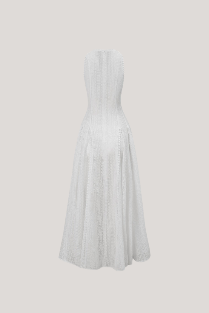 Annelise Sleeveless Cutout Ruffle Maxi Dress In White