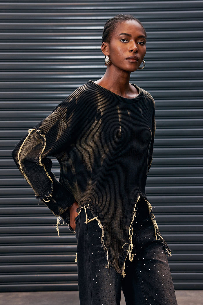 Antranig Tie Dye Asymmetric Fringe Knit Top