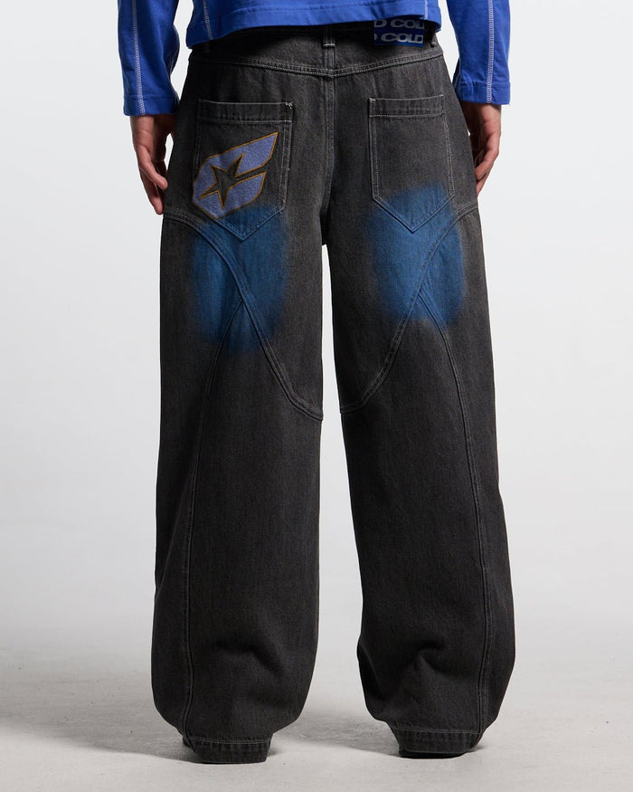 ARTWEAR JEANS GREY DENIM - grey washed denim pants, back view on male model - Cold Culture #man