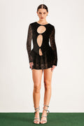 Balendin Lace Cutout Mesh Mini Dress In Black