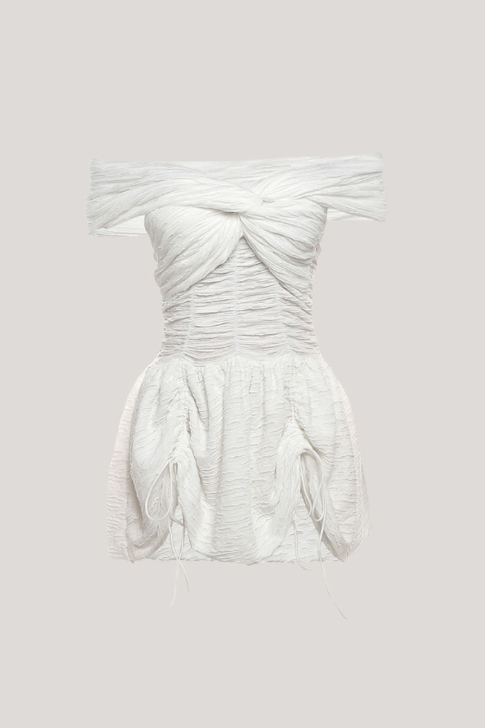 Batuhan Strapless Cross Drawstring Mini Dress