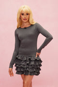 Baz Crew Neck Ruffle Mini Dress