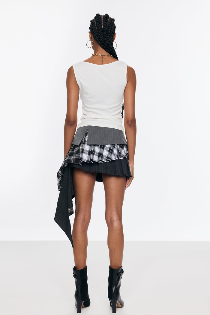 Bella Deconstruct Grid Asymmetric Fringe Skirt