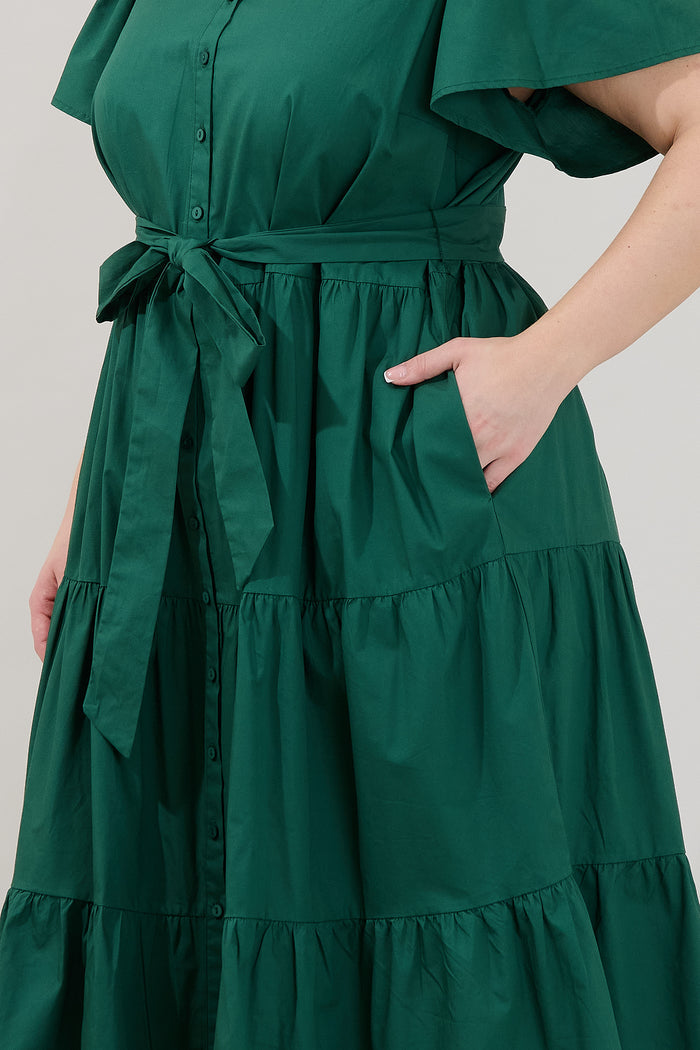 Bellucci Poplin Button Front Tiered Midi Dress Curve