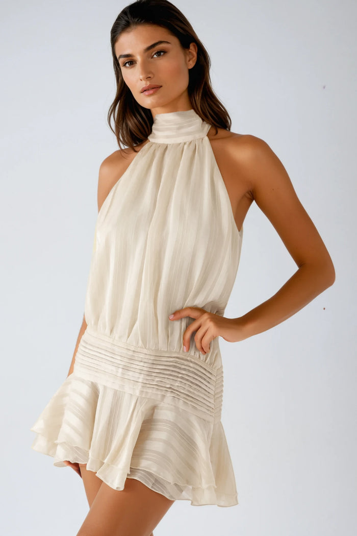 Bernique Halter Neck Ruch Ruffle Mini Dress