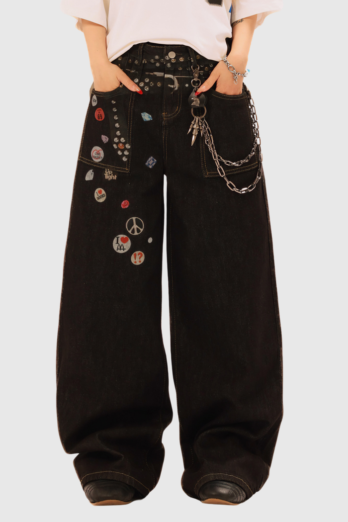 Bertil Bleached Print Barrel Jeans In Black