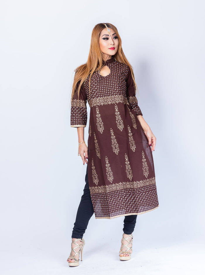 Block Printed Cotton Syrup Brown Kurta