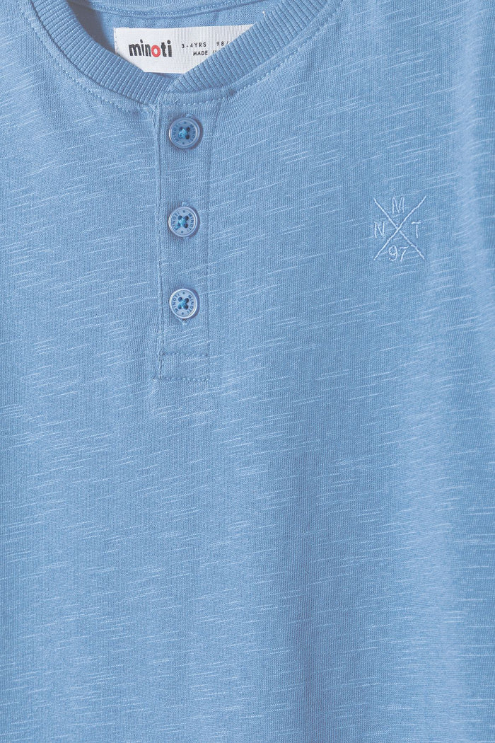 Henley T-Shirt, Blue, Button Neck - 3