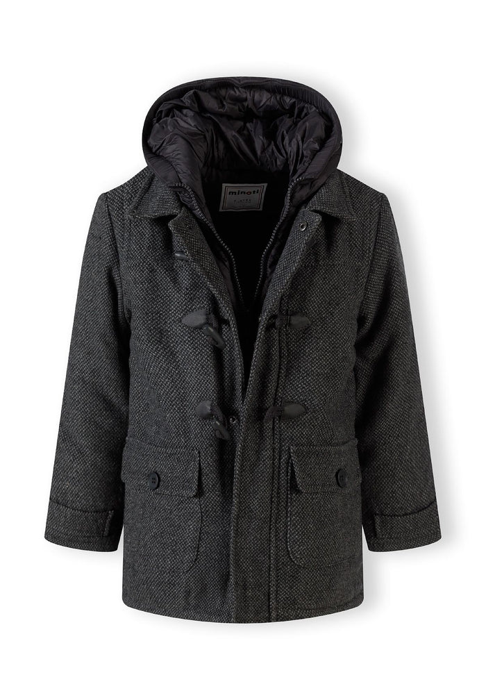 Duffle Coat, Grey Tweed, Hooded, Toggle Front - 4