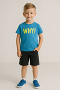 Short Sleeve T-Shirt, WHY! Print, Turquoise - 1