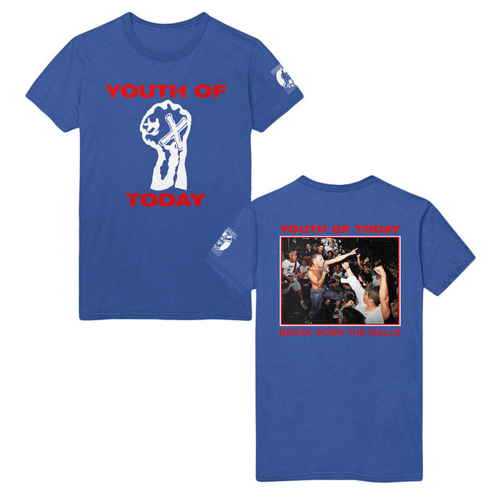 the youth of today Break Down The Walls - Royal Blue T-Shirt front and back