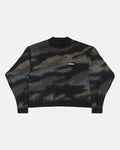CAMO KNITWEAR DARK BROWN - dark brown camo knit sweater, front view - Cold Culture