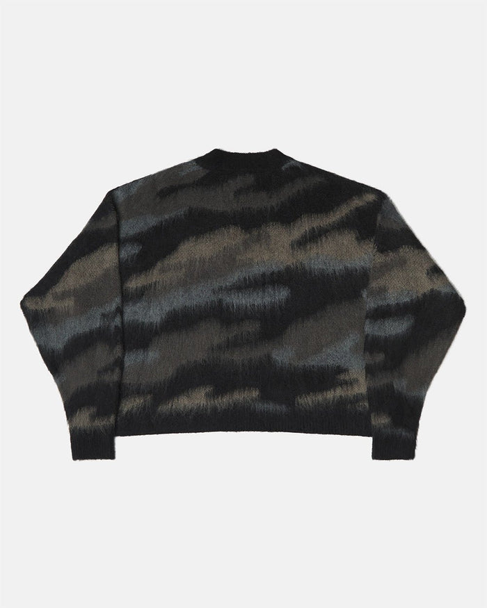 CAMO KNITWEAR DARK BROWN - dark brown camo knit sweater, back view - Cold Culture