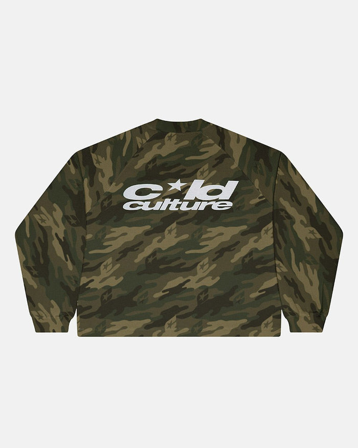 CAMO THERMAL LONGSLEEVE TEE GREEN - green camo longsleeve tee, back view - Cold Culture
