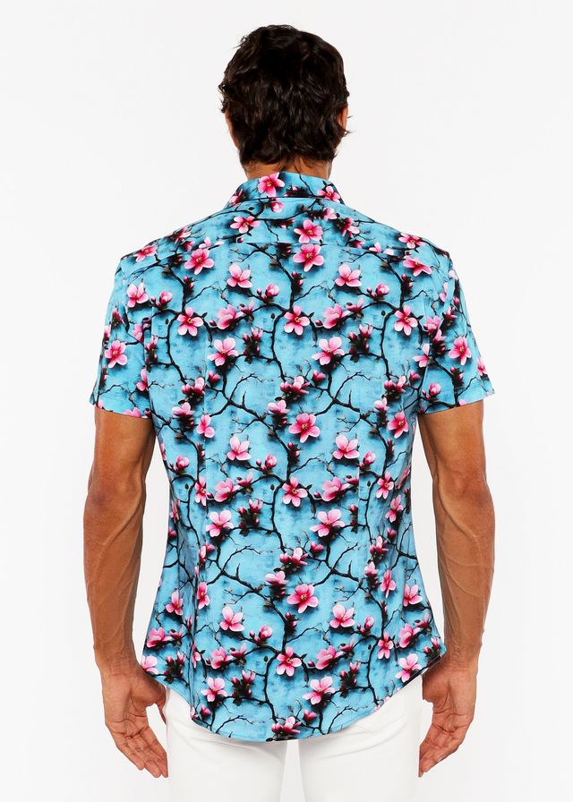 CHERRY BLOSSOMS 3D PRINT STRETCH KNIT SHIRT