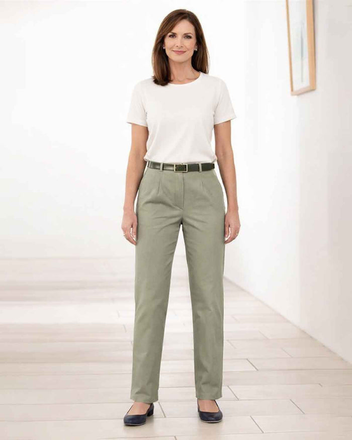 Chino Flat Front Trousers - Olive - The Classic Boutique