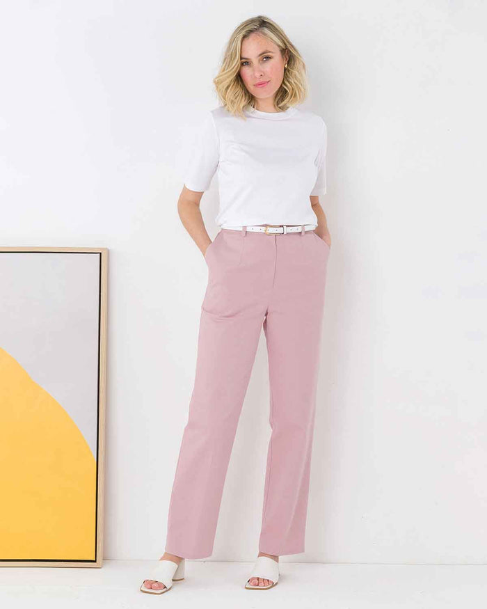 Chino Flat Front Trousers - Pink - The Classic Boutique