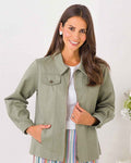 Chino Pure Cotton Twill Ladies Zip Jacket - Olive - The Classic Boutique