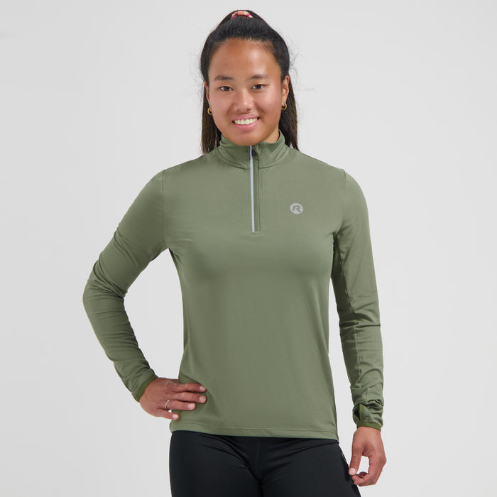Rogelli Core hardlooptop lange mouw dames groen gedragen voorkant.