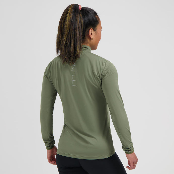 Rogelli Core hardlooptop lange mouw dames groen gedragen achterkant.
