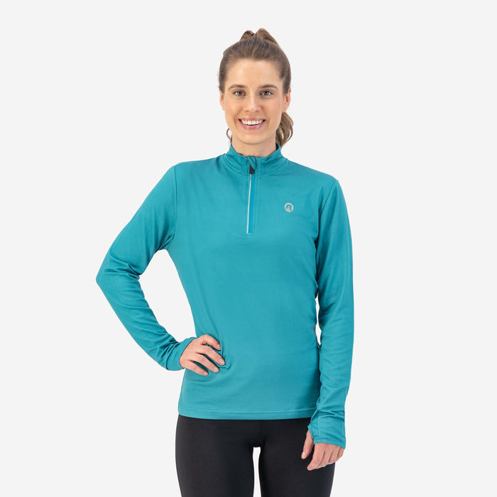 Rogelli Core hardlooptop lange mouw dames blauw gedragen voorkant.