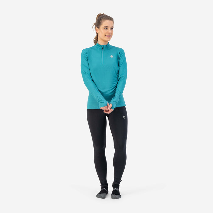 Rogelli Core hardlooptop lange mouw dames blauw gedragen totaalshot.