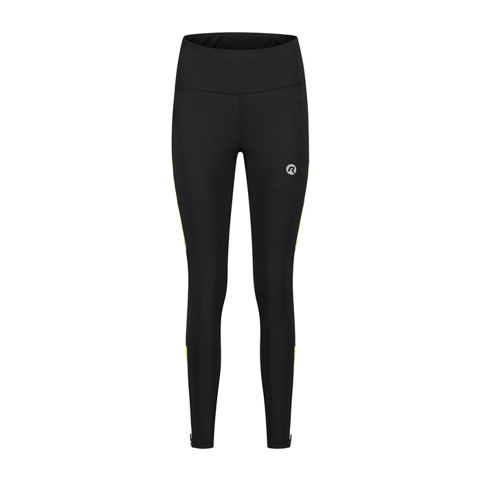 Rogelli Core lange gevoerde hardloopbroek dames zwart en geel voorkant.