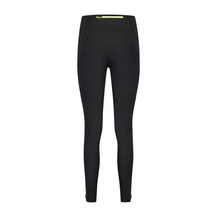 Rogelli Core lange gevoerde hardloopbroek dames zwart en geel achterkant.