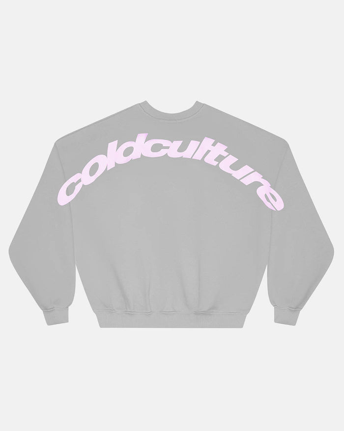 CURVED CREWNECK GREY - grey oversized crewneck sweatshirt, back view - Cold Culture