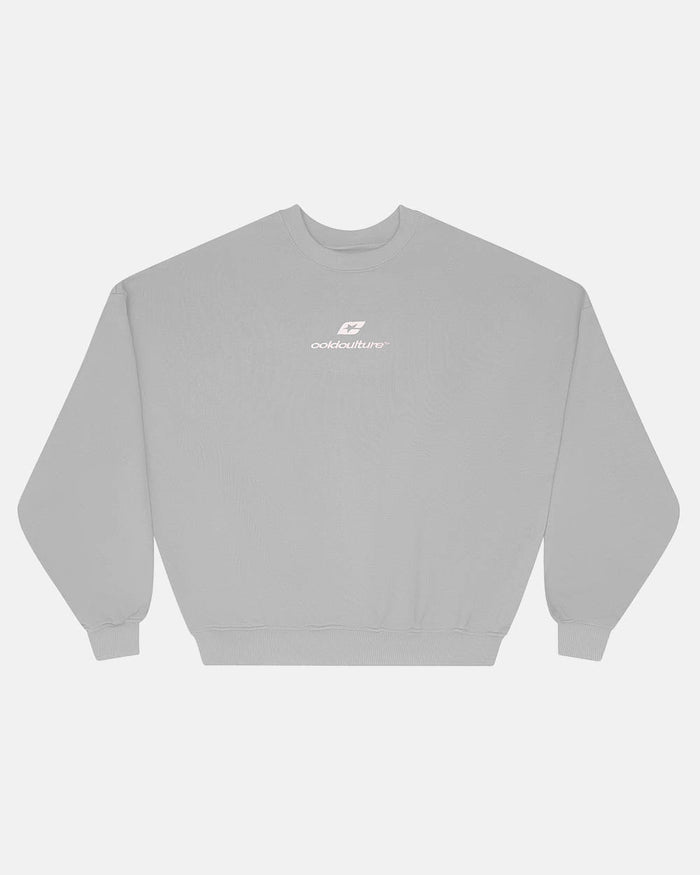 CURVED CREWNECK GREY - grey oversized crewneck sweatshirt, front view - Cold Culture