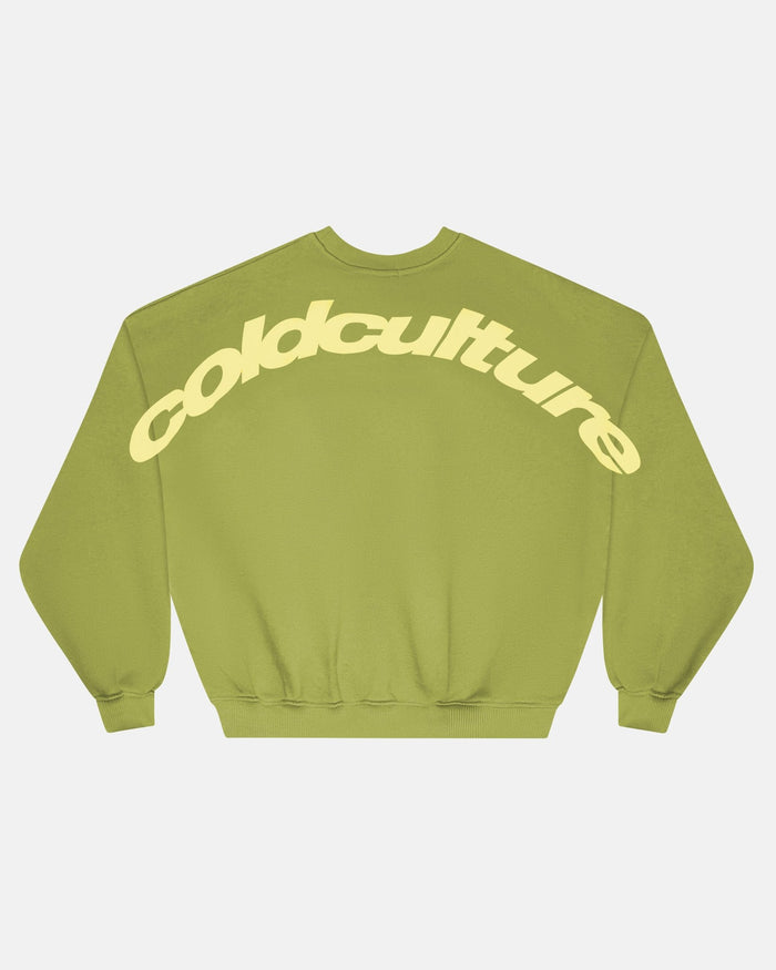 CURVED CREWNECK LIGHT GREEN - light green oversized crewneck sweatshirt, back view - Cold Culture