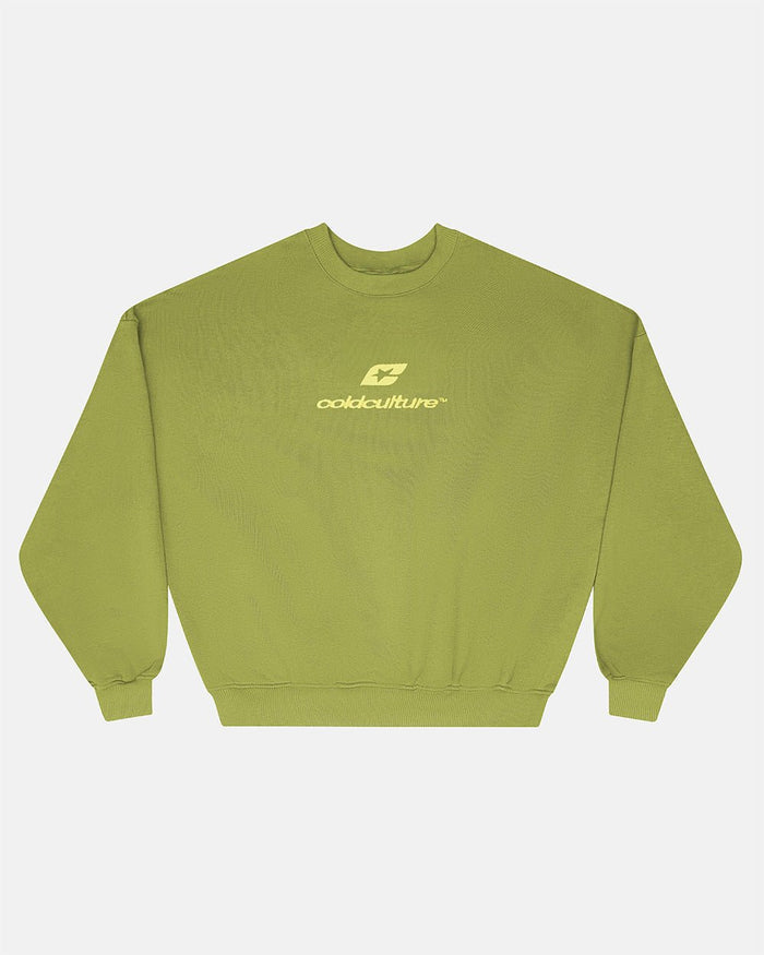 CURVED CREWNECK LIGHT GREEN - light green oversized crewneck sweatshirt, front view - Cold Culture