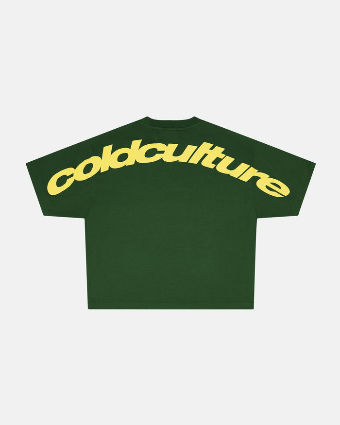 CURVED TEE GREEN & YELLOW - green oversized tee, back view - Cold Culture